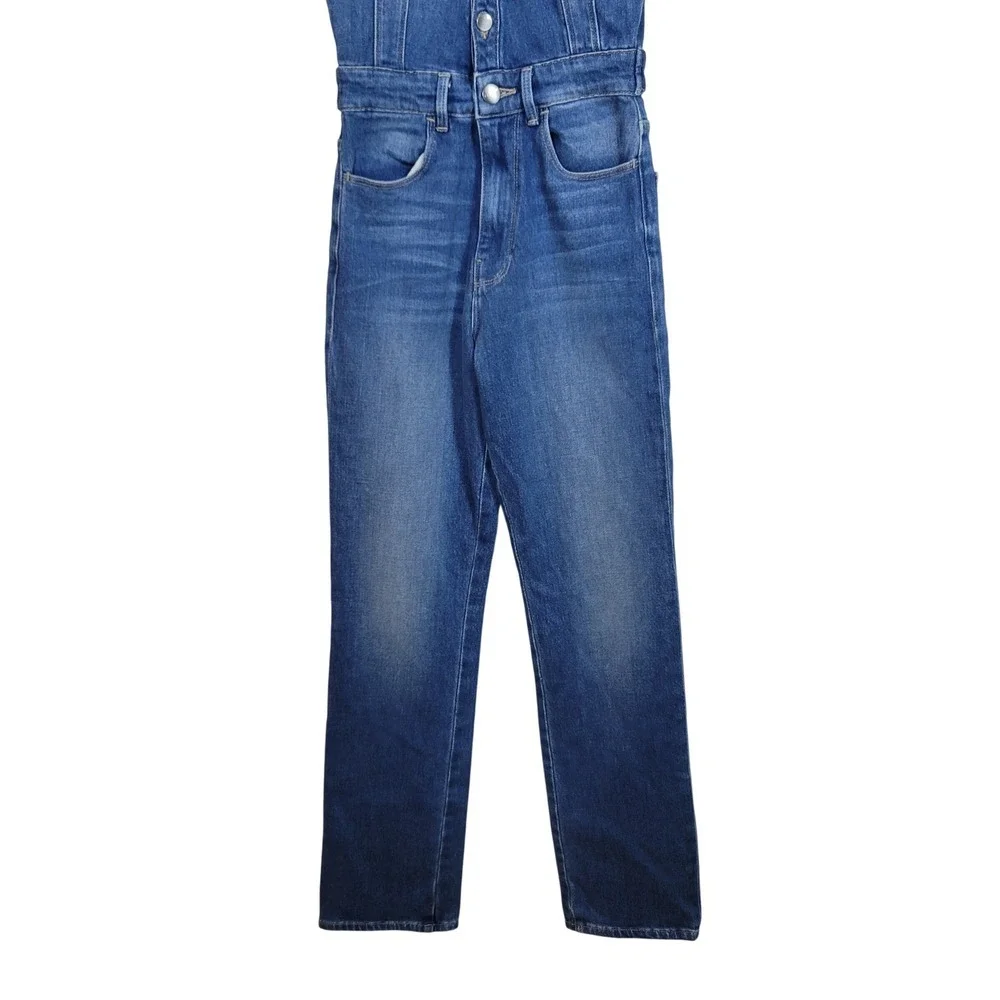 Frame Denim Sleeveless Button Front Jumpsuit XS Blue Jean Straight Leg